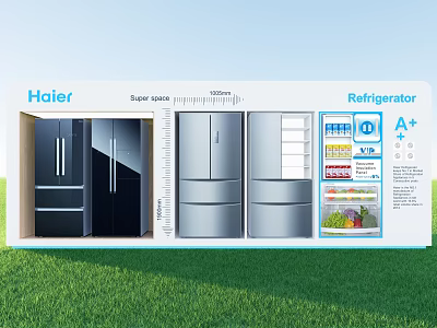 Haier Silver White Refrigerator With A Plus Energy Efficiency And Modern Design 3d model