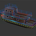 Two Story Wooden Boat With Deck Railing Windows And Colorful Trim