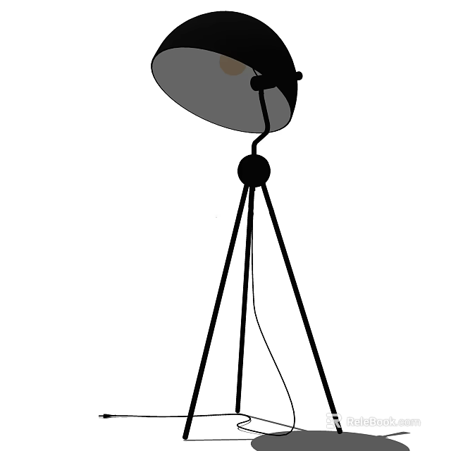 Black Floor Lamp with Tripod Base and Adjustable Shade Design 3d model 