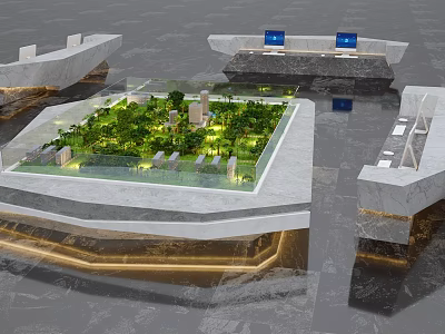 Modern Geometric Architecture With Central Green Courtyard Glass Roof And Reflective Surface Design 3d model