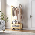 Wooden Coat Rack With Clothes Hat And Storage In Minimalist Living Room