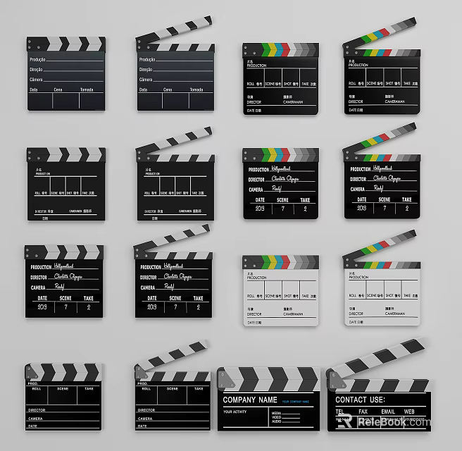 Vintage Movie Clapperboard Decorative Ornament Set With Various Styles For Home 3d model 