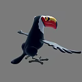 Vibrant Toucan Flying Bird With Red Yellow Orange Purple Beak Black Body And White Throat