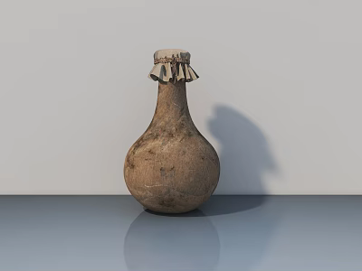 Decorative Ornament Set with Brown Textured Clay Pot and Top Fringe on Gray Table 3d model