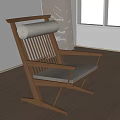 Modern Wooden Lounge Chair with Gray Cushion in Light Room on Wooden Floor