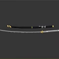Traditional Samurai Weapon Featuring Black Scabbard Gold Accents and Sharp Blade on Reflective Surface