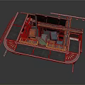Industrial Equipment Platform with Metal Railings Crates and Lighting Fixtures