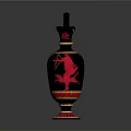 Decorative Black And Red Vase With Curved Handle Golden Accents And Intricate Red Patterns