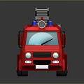 Red Fire Truck with Ladder Blue Siren and Yellow Stripes Design