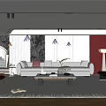 Modern Living Room Interior With White Sofa Red Cushions Coffee Table And Red Paneled Wall