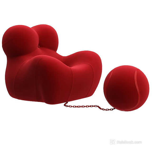 Modern Rounded Red Single Sofa with Attached Chain and Decorative Ball 3d model