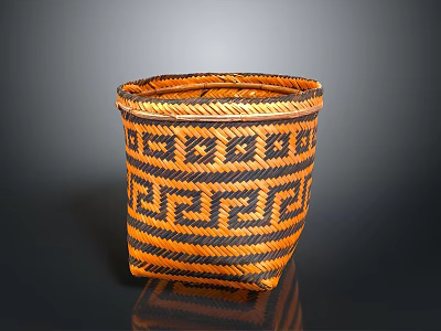 Stylish Woven Storage Basket with Orange and Black Geometric Pattern Design 3d model