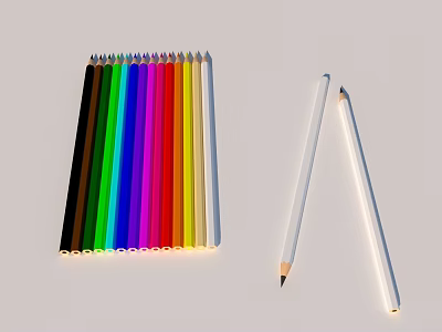 Colored Pencils and White Pencils Neatly Arranged on White Background 3d model