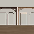 Wooden Decorative Components in Dark and Light Brown with Carved Top Rectangular Arched Frames 3d model