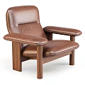Modern Brown Leather Single Sofa With Wooden Arms And Sturdy Solid Legs 3d model