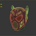 Futuristic Black And Gold Helmet With Red Eyes Horns And Carbon Fiber Texture