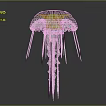 White Jellyfish With Red Spots And Long Transparent Tentacles Against Dark Background