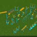 Vibrant Garden Decor Featuring Blue Yellow Fitness Equipment on Green Lawn