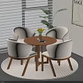 Cozy Space With Round Wooden Table And Beige Chairs Blinds Green Plant And Vogue Poster