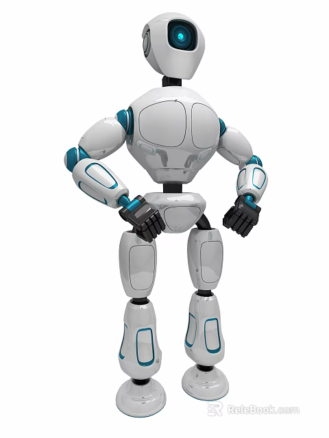 Smart Robot With White And Blue Body Mechanical Arms And Modern Joint Design 3d model 