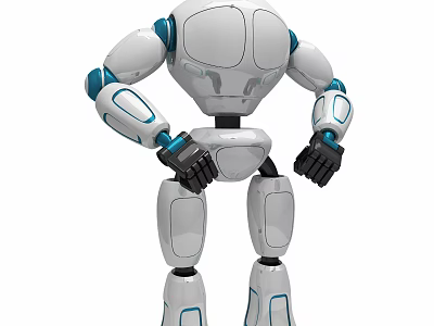 Smart Robot With White And Blue Body Mechanical Arms And Modern Joint Design 3d model