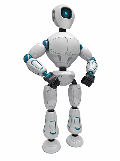Smart Robot With White And Blue Body Mechanical Arms And Modern Joint Design 3d model
