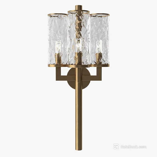 Elegant Modern Wall Sconce With Brass Frame And Textured Glass Shade 3d model
