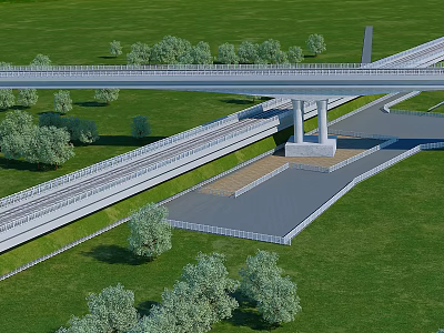 Modern Elevated Road Infrastructure With Multi Lane Design Green Landscaping And Trees 3d model