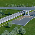 Modern Elevated Road Infrastructure With Multi Lane Design Green Landscaping And Trees 3d model