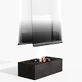 Modern Black Fireplace Design With Burning Fire And Decorative Pebbles