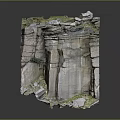 Detailed Realistic Rock Cliff Model With Layered Strata Green Grass And Stones