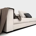 Modern Beige Sectional Sofa with Dark Throw Pillows and Brown Blanket 3d model