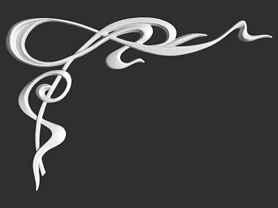 White Decorative Corner Line With Curved Spiral Artistic Design On Black Background 3d model
