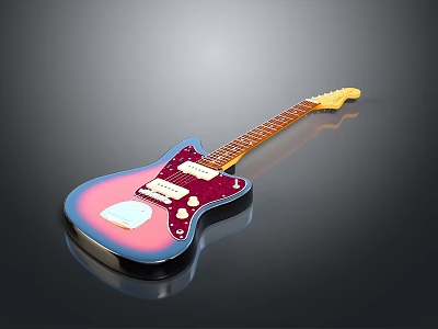 Glossy Electric Guitar With Pink Purple Gradient Body Wooden Neck And Pickups 3d model