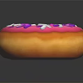 Three Colorful Donuts With Pink Frosting Purple Sprinkles And Original Flavor On Black Surface