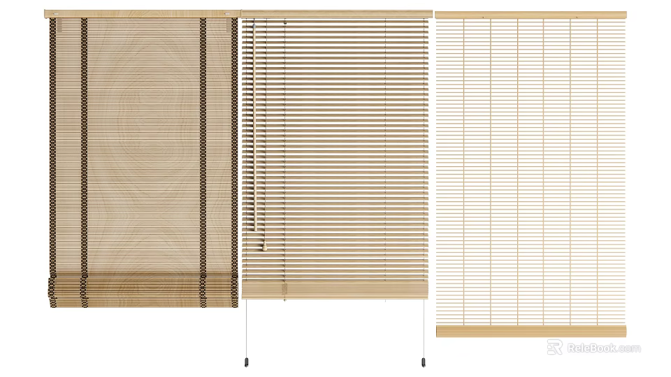 Various Design Venetian Blinds With Wooden Texture And Slatted Patterns For Windows 3d model