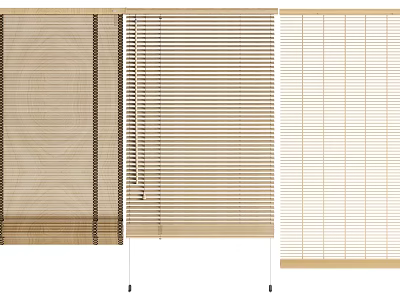 Various Design Venetian Blinds With Wooden Texture And Slatted Patterns For Windows 3d model