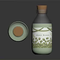 Transparent Daily Use Bottles With Green Liquid Orange Cap And Leaf Pattern Label 3d model