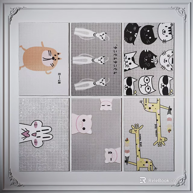 Square Rugs With Cute Cartoon Animal Patterns For Kids Room Decoration 3d model 