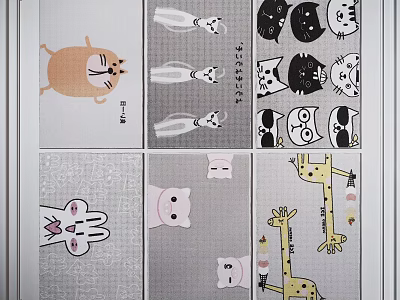 Square Rugs With Cute Cartoon Animal Patterns For Kids Room Decoration 3d model