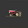 Vintage Pink And Red Tractors Displayed On Grassy Surface With Gray Background
