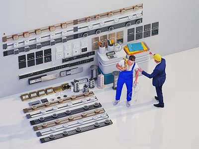 Switch Panels Display With Various Styles Samples Arranged As Two People Discuss 3d model