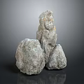 Three Gray Stones With Rough Surface And Natural Texture On Reflective Background