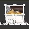 Open Treasure Chest Filled With Gold Coins And Surrounded By Spider Webs Bones Skull