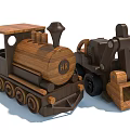 Wooden Toy Train And Bulldozer With Vintage Design And Playful Details