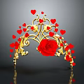 A Woman Wearing Ornate Golden Crown With Red Heart Decorations And Large Rose