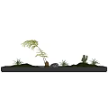 Indoor Landscape With Long Rectangular Container Green Moss Small Palm Tree Cacti And Stones 3d model
