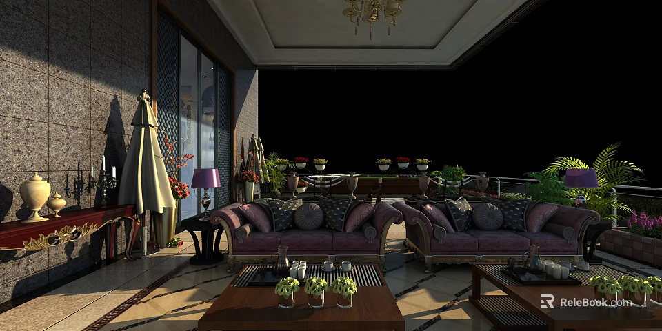 Elegant Modern KTV Lounge With Comfortable Sofas Coffee Tables And Decorative Chandeliers 3d model 