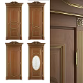 Elegant Wooden Hinged Doors with Ornate Carvings Gold Accents and Oval Glass Panels