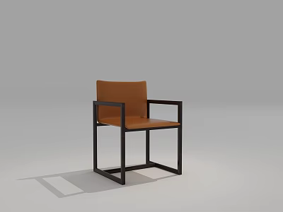 Modern Leisure Chair With Brown Upholstery And Black Metal Frame 3d model